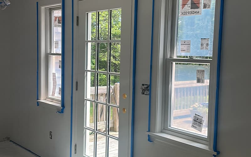 Freshly painted interior windows and door trim
